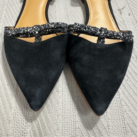 J. Crew suede D'Orsay flats with glitter bows, size 8.5, black tie, date night - Picture 2 of 10